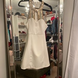 White dress with gold sequins